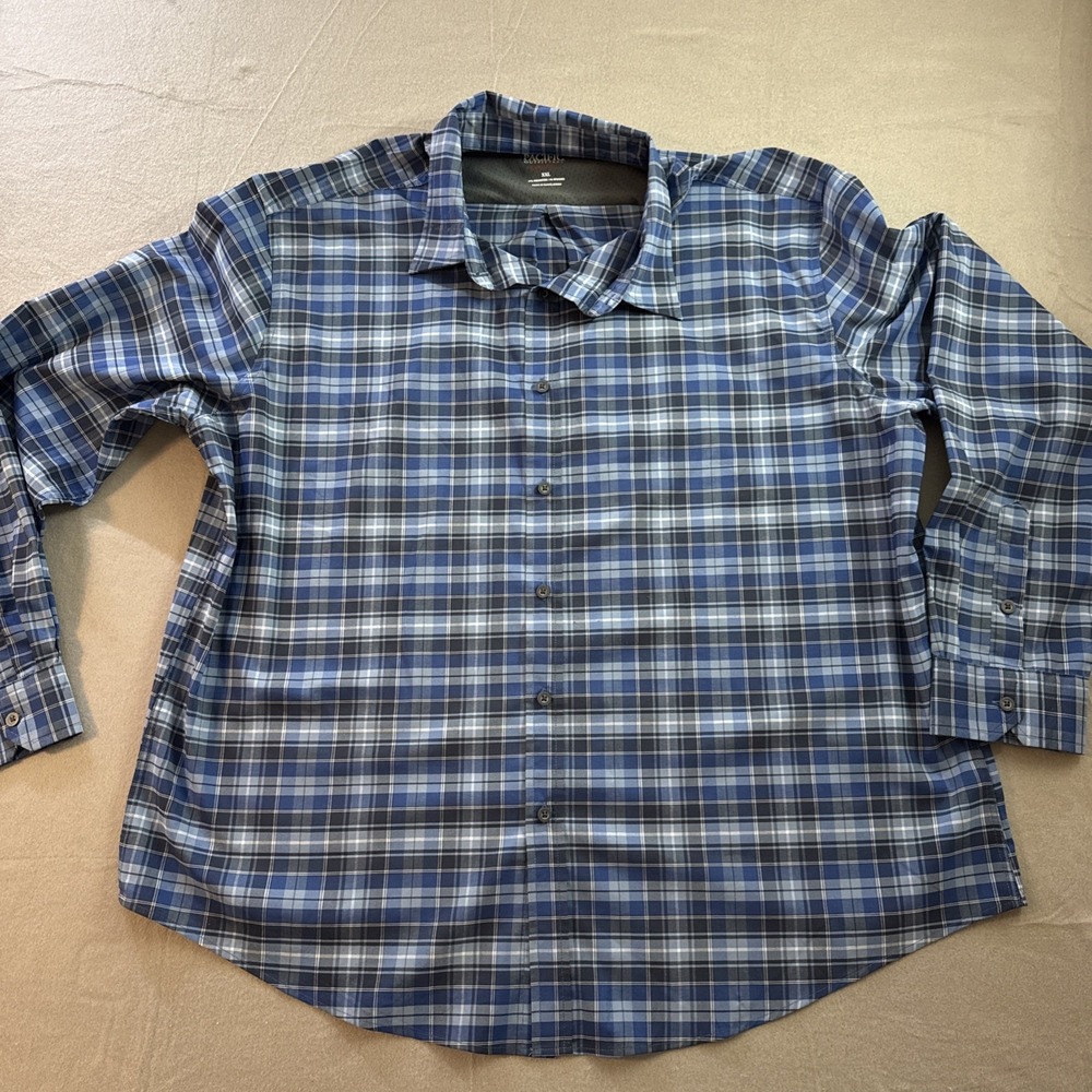 Pacific Outfitters XXL Stretch Plaid Blue Men's Button Down Long Sleeve